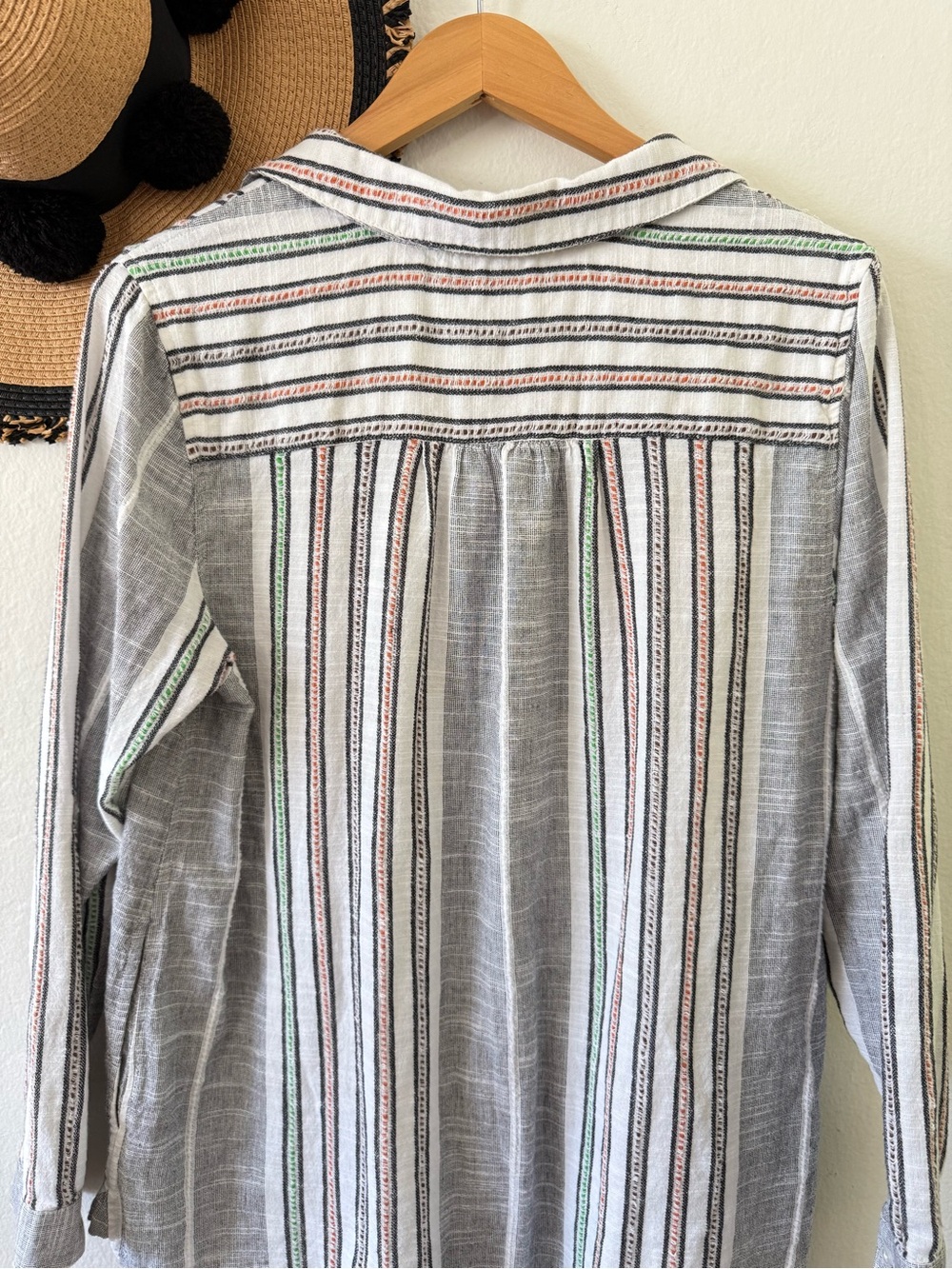 Soft Surroundings Embroidered Stripe Cotton Tunic Top Size Large Boho Lagenlook - Picture 10 of 16